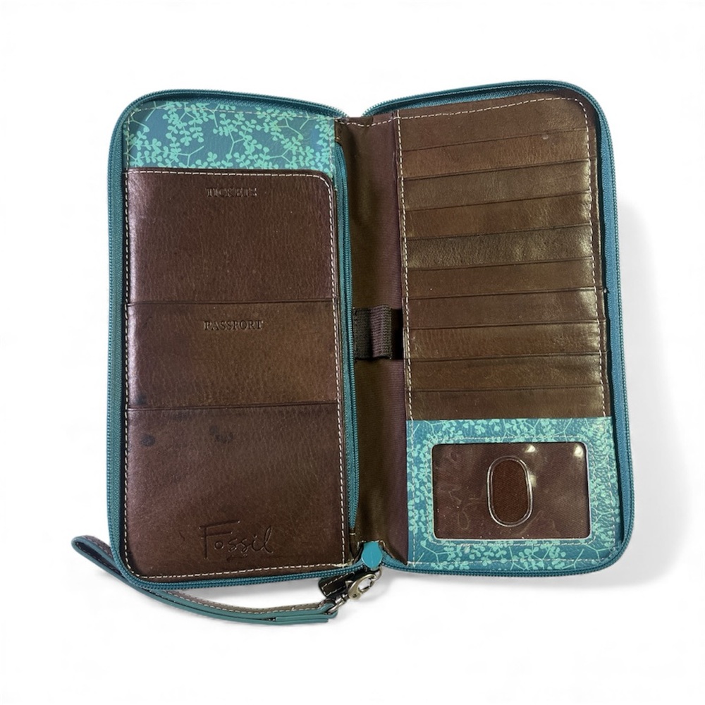 Fossil Leather Patchwork Multicolor Women's Large… - image 4